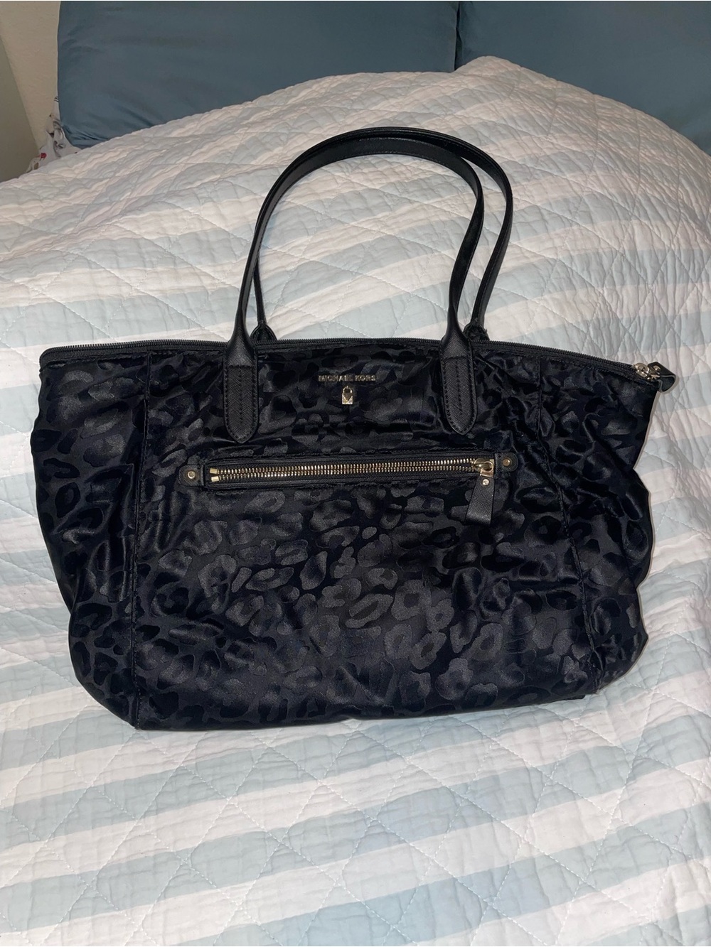 Michael Kors Leopard Print Black Nylon Tote